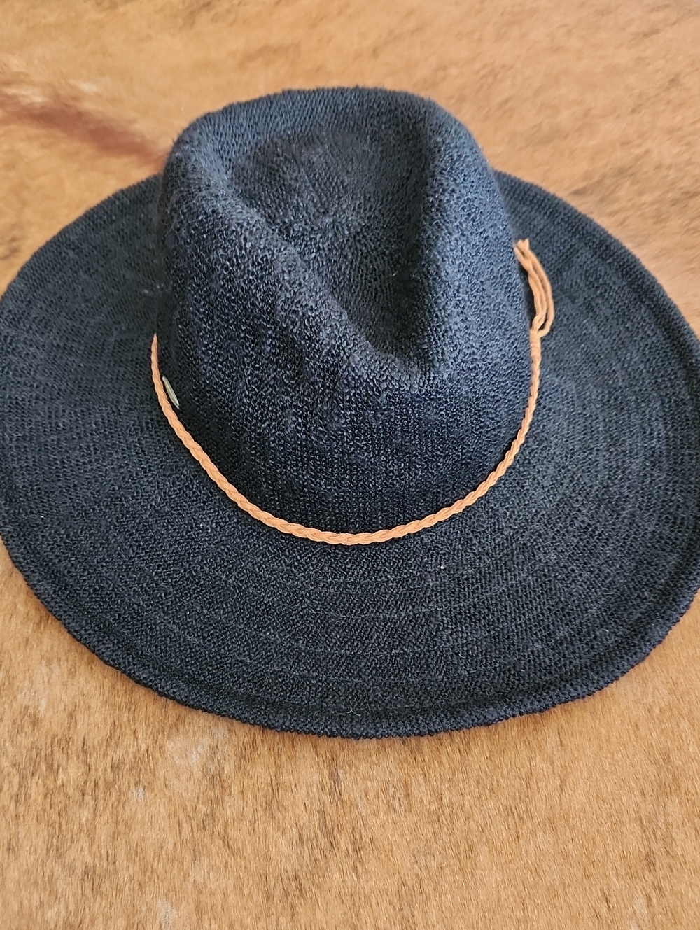 Scala Woven Black Wide Brim Hat With Leather Braid OS